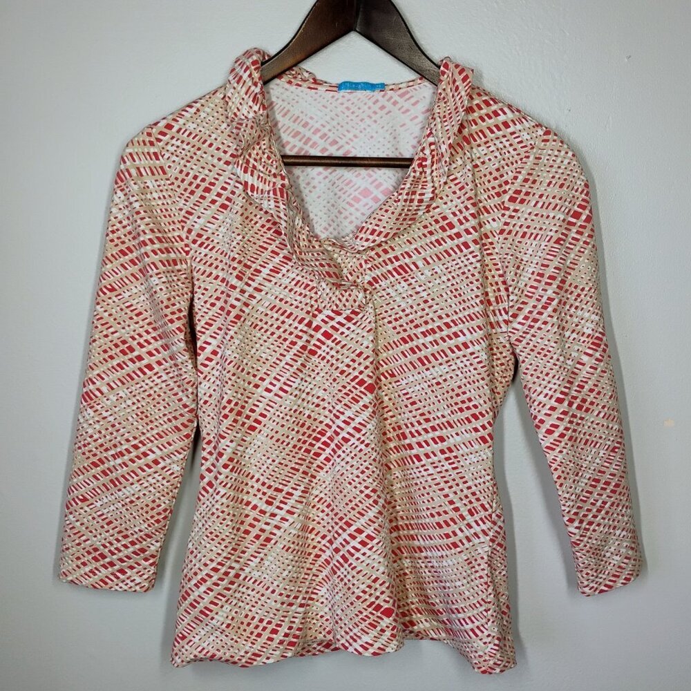 J‎ McLaughlin Top Womens XS Pink Beige Durham Ruffle Neck Catalina Cloth Preppy